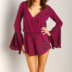 Indah Parnell 100% Silk Romper Ink Garnet Size S Zebra Animal Print Revolve